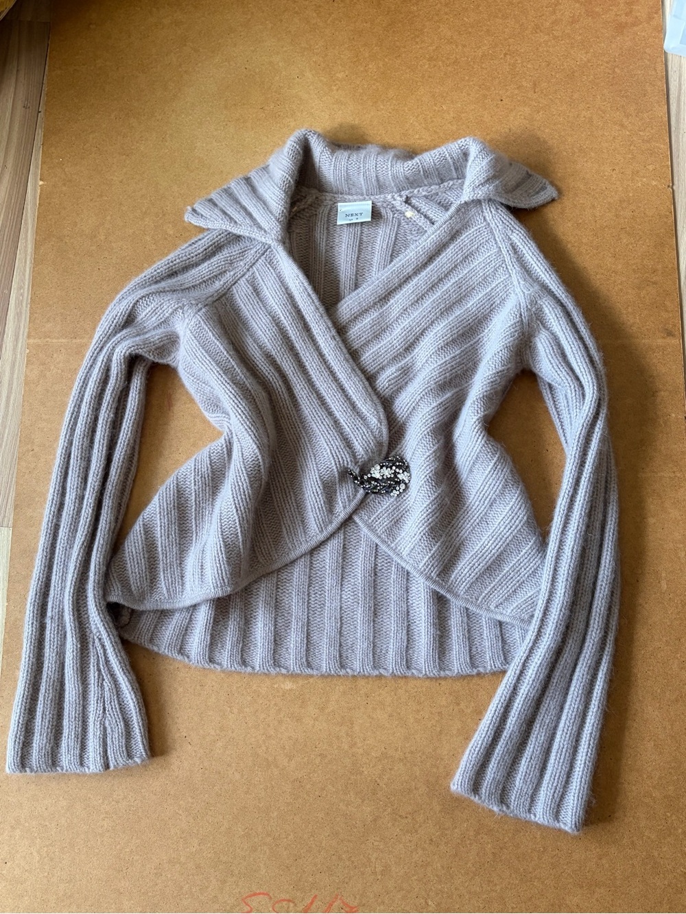next Ribbed Wrap Cardigan Sweater in Light Taupe